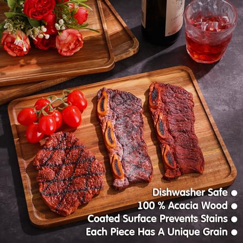 5 Pack Solid Acacia Wood Serving Trays for Food