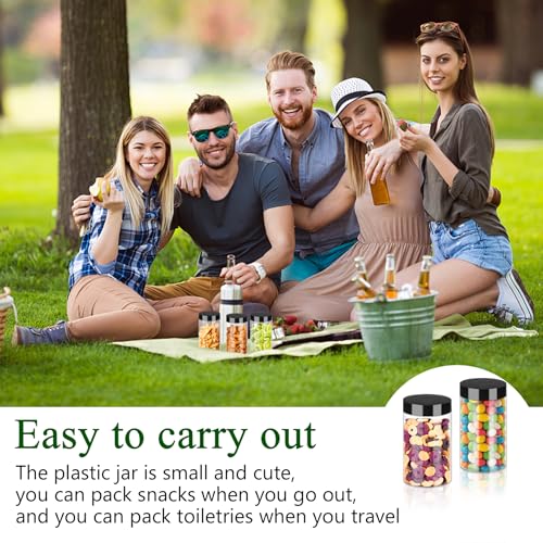 Plastic Jars with Lids 6OZ 42PCS Small Empty Slime Cosmetics Containers Clear Gift Food Jars Round PET Cream Jars with Black Lids Pen Labels for Kitchen Storage Spices Dry Food Body Butter (42 Count)