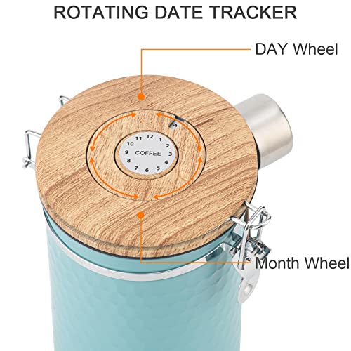 Coffee Canisters Airtight Coffee Bean Storage Container Kitchen Stainless Steel Food Storage Container with Scoop Date Tracker & CO2 Valve 61Fl Oz (60.8652 Fl Oz)