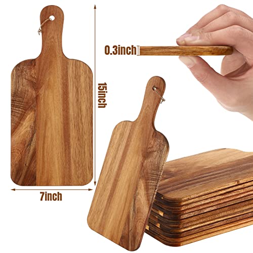 12 Packs Acacia Wooden Cutting Board Set with Handles Large 15 x 7 Inch Kitchen Serving Plain Chopping Board Bulk Gifts for Christmas Vegetables Meat Pizza Cheese Fruit Bread (12 Count)