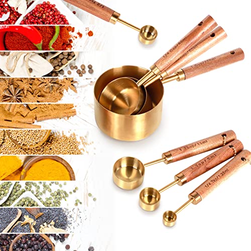Collection 8 Piece Gold Measuring Cups Set and Measuring Spoons