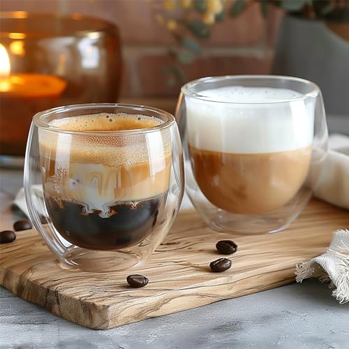 5 Ounces Set of 4 Double Walled Glass Coffee Mugs Insulated Layer Coffee Cups Borosilicate Glass Espresso Double Insulated Clear Glass Coffee Mug for Hot Beverages (4 Count)