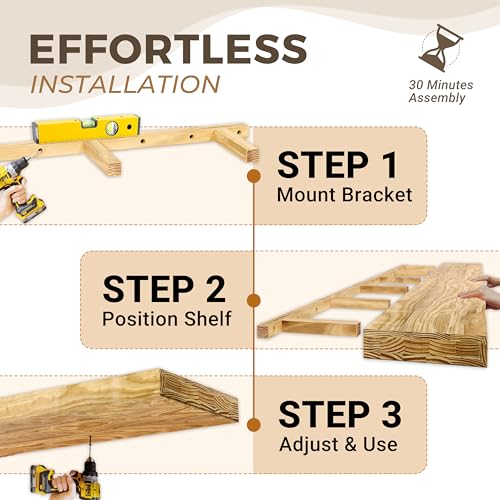 72'' Pine Wood Floating Shelf for Wall