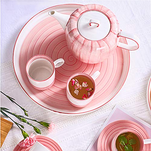 Utility Tea Set for Adults Tea Cup and Saucer Sets of 6 Afternoon Tea Set Pink Teapot Coffee Cup Set with Tea Tray Gift for Mother's Day Teapots