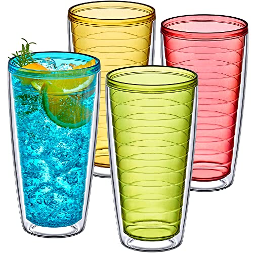 Alaska - 24-Ounce Insulated Tumblers (Set of 4), Double-Wall Drinking Glasses, Mixed-Color Reusable Cups, BPA-Free, Shatter-Proof, Dishwasher-Safe (4 Count)