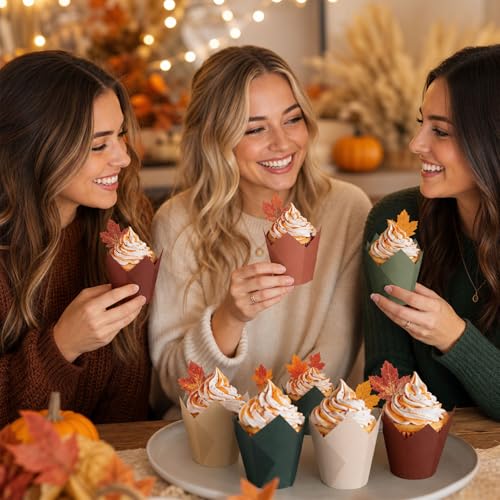 180 Pcs Autumn Tulip Cupcake Liners Warm Fall Muffin Baking Cups Wedding Colors Cupcake Wrappers for Thanksgiving Harvest Party Supplies Table Decor (180 Count)
