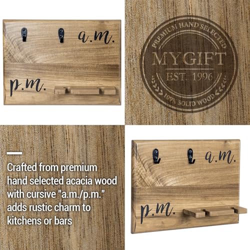 Premium Solid Acacia Wood Wall Mounted Mug and Wine Glass Holder Rack