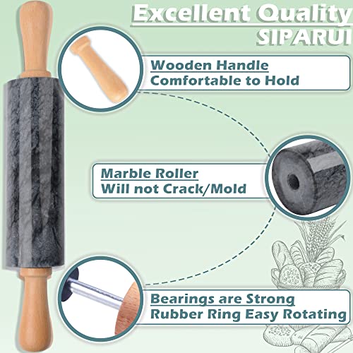 Marble Rolling Pin with Wooden Cradle Thick Handle Set for Baking