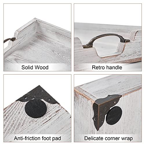 Large Wood Rectangular Serving Tray 20 x 14 Inch Rustic Wooden Ottoman Tray with Metal Handle and Wrapped Corners