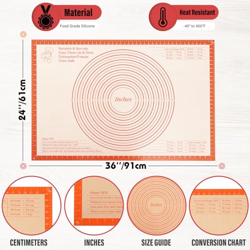 Silicone Pastry Mat 36X24 Inch Baking Mat for Counter Dough Rolling Mat