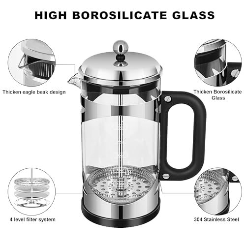 34 Ounce French Press Coffee Maker Chromium Stainless Steel Coffee Press