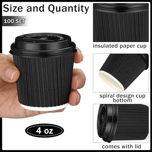 100 Set 4oz Disposable Espresso Coffee Cups with Lids