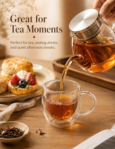 5oz Double Walled Glass Coffee Mugs with Handles (4 Count)