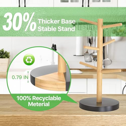 Bamboo Coffee Mug Tree with 6 Hooks (6 Count)