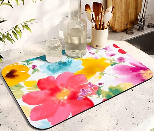Dish Drying Mat for Kitchen Counter 20x12in Washable Quick Dish Drying Pad Rubber Backed Absorbent Draining Mat Fit Kitchen Counter