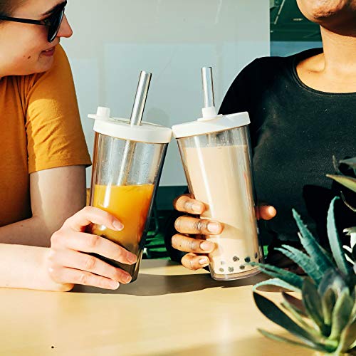 Reusable Boba Cup and Straw Boba Tea Cup Bubble Tea Cup Reusable Iced Coffee Cup Cold Coffee Cup Smoothie Cup with Lid and Straw Smoothie Cup to go Smoothie Tumbler 17 oz