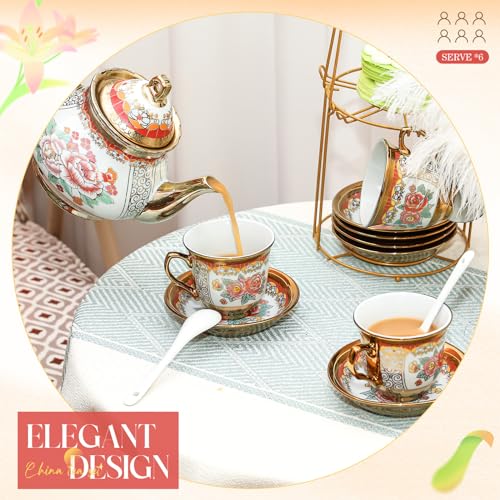 20 Pcs Adult Tea Party Set Porcelain with Metal Holder