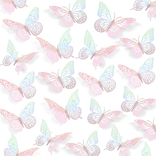 3D Butterfly Wall Decor 48 Pcs Laser Pink Butterfly Decorations (48 Count)
