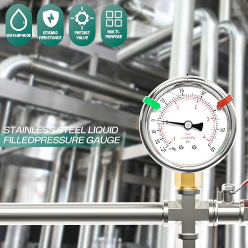 30inHG 60PSI Stainless Steel Liquid Filled Pressure Gauge