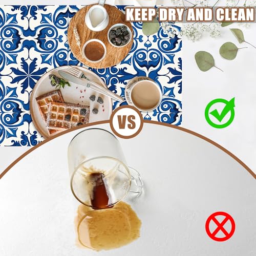 Dish Drying Mat Blue Portuguese Tiles Coffee Bar Mat for Countertop Absorbent Rubber Backed Hide Stain Dish Drainer Rack Pad Espresso Machine Cafe Table Dining Room Decoration 11.8 x 19.7 Inch