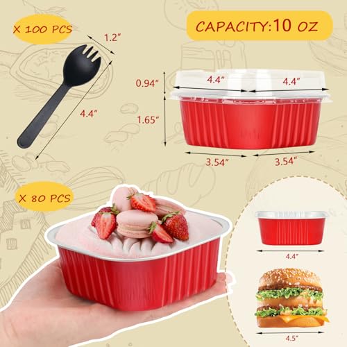 80 Pack 10oz Mini Cake Pans with Lids and Spoons for Bake Sales (80 Count)