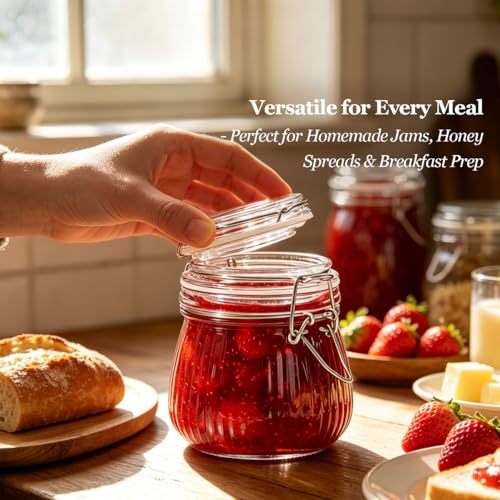 Ribbed Glass Jars with Airtight Lids 17oz 6 Pack Wide Mouth Pickling (6 Count)