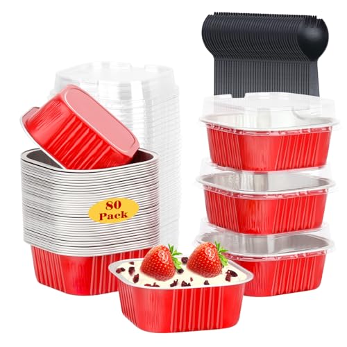 80 Pack 10oz Mini Cake Pans with Lids and Spoons for Bake Sales (80 Count)