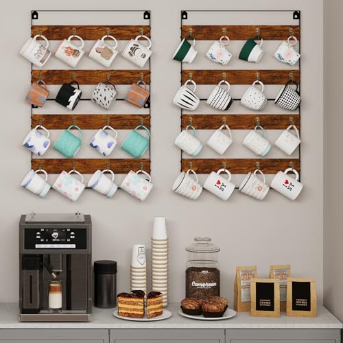 Rustic Wood Coffee Mug Rack