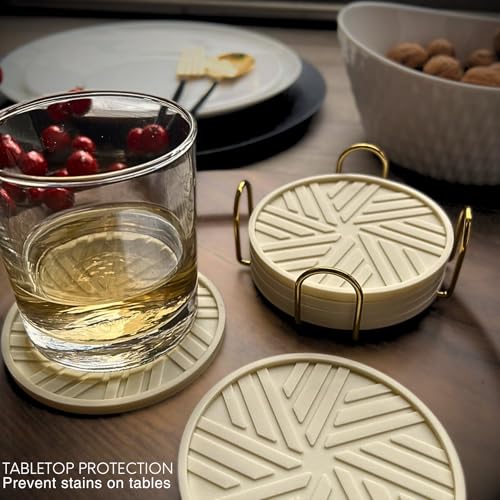 Silicone Coasters Set of 6 with Gold Holder and Modern smart Pattern