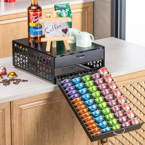 for Vertuo Pod Holder Coffee Pod Storage for Nespresso Pod Organizer Large Capacity Fits All Size Vertuo Pods 2 Tier Drawer