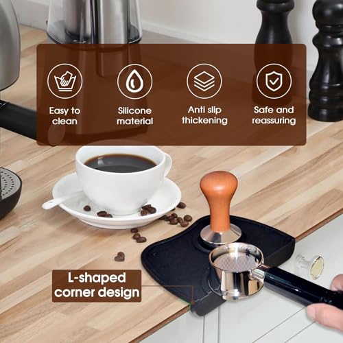 6.3 inch Large Espresso Knock Box Silicone coffee Tamper Mat Espresso Machine Accessories Set of 2 with Removable Knock Bar and Anti