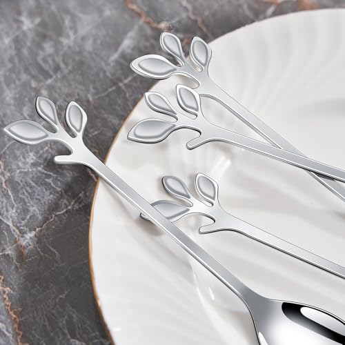 Elegant Silver Leaf Coffee Spoons (10 Count)