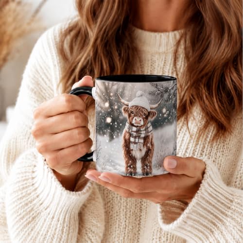 Snowy Winter Highland Cow Coffee Mug