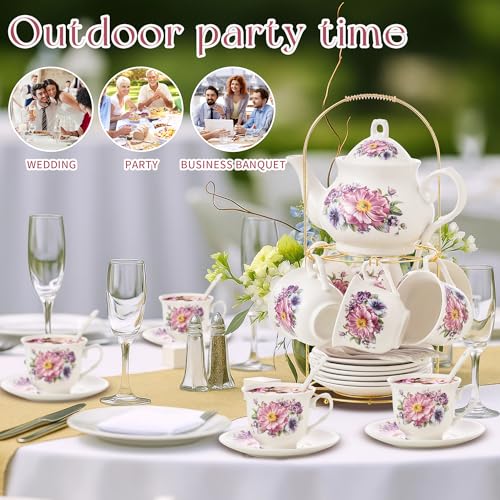 20 Pieces Tea Set For Adult with Golden Metal Rack