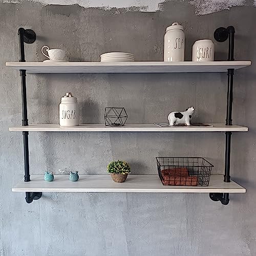 Floating Bookshel Industrial Pipe Shelving Pipe Shelves Rustic White Wall Shelves 36 Inch Farmhouse Book Shelves for Kitchen Bar