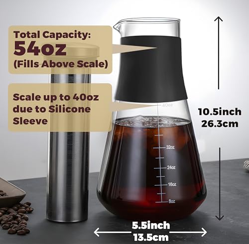54oz Glass Coffee Maker & Pitcher for Iced Tea & Fruit Infusions (56 Ounce)