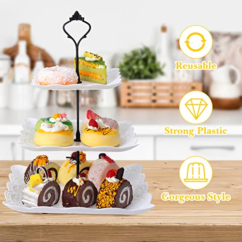 6 Pack 3 Tiered Serving Tray White Plastic Dessert Tower