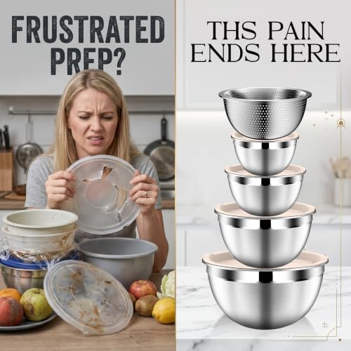 Stainles Steel Mixing Bowls with Lids Set (5 Count)