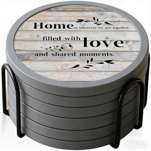 Absorbent Coasters for Drinks with Holder (7 Count)