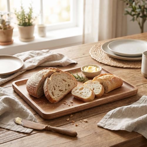2 PCS Solid Acacia Wood Serving Trays Rectangular Wooden Serving Platters Natural Wooden Boards for Bar Coffee Party 13 * 9 inch (2 Count)