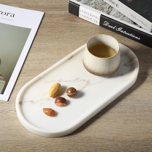 White Marble Tray with Gold Pattern for Bathroom Counter