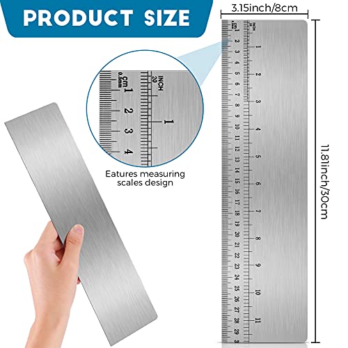 12 Inches Stainless Steel Cake Scraper with Scale Cake Edge Smoother Decorating Comb Baking Scraper Tool for Baking Measuring Buttercream Home Kitchen Accessory