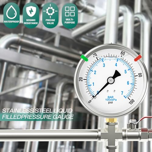 0 100PSI Stainless Steel Liquid Filled Pressure Gauge