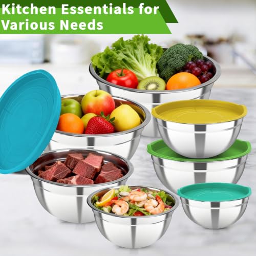 Stainless Steel Mixing Bowls with Color Lids (7 Count)