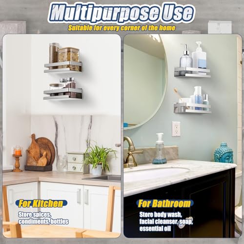 2 Pieces Stainless Steel Shelf Bathroom Shower Floating Shelves Wall Mounted Shower Caddy Basket Shelf Storage Organizer Shelves for Bathroom (2 Count)