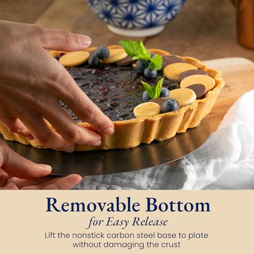 All-in-One Fluted Tart Pan 9 Inch Removable Bottom Set with Patented Silicone Crust Shaper & Pie Weight | Nonstick Carbon Steel Quiche Baking Dish & Tart Molds for Baking - PFOA & PTFE-Free
