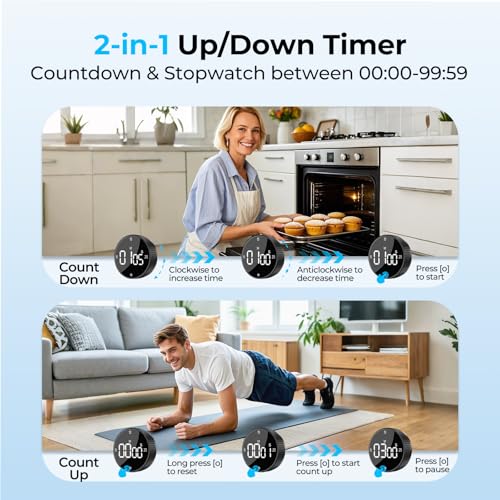 Rechargeable Magnetic Kitchen Timer for Cooking (2 Count)