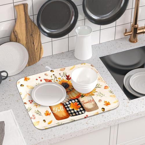 Autumn Sunflowers Vase Dish Drying Mat for Kitchen Counter