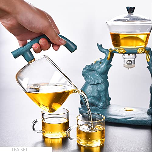 Lazy Kungfu Glass Tea Set Semi Automatic Drip Rotating with Infuser Glass Teapot Set