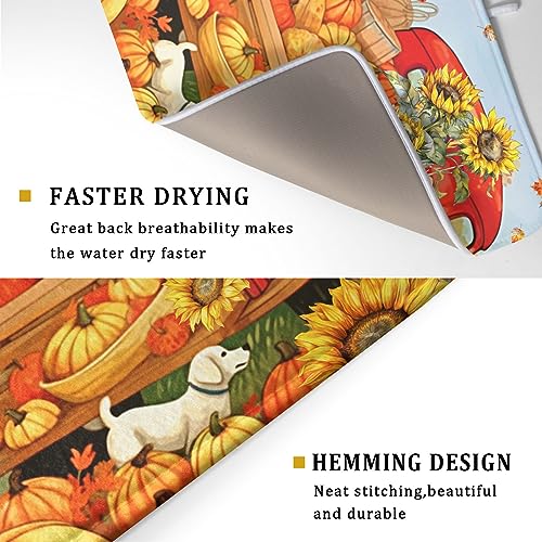Autumn Pumpkin Red Truck Dish Drying Mat for Kitchen Counter